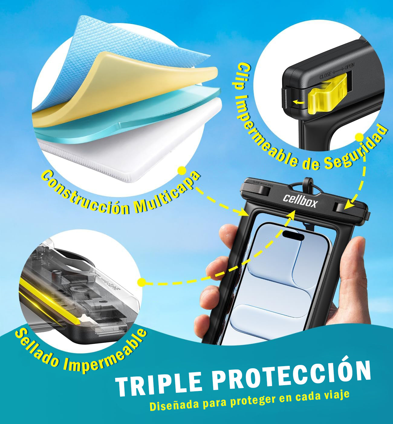 Funda Impermeable Sumergible para Celular IPX8 30 Metros | Cellbox Chile
