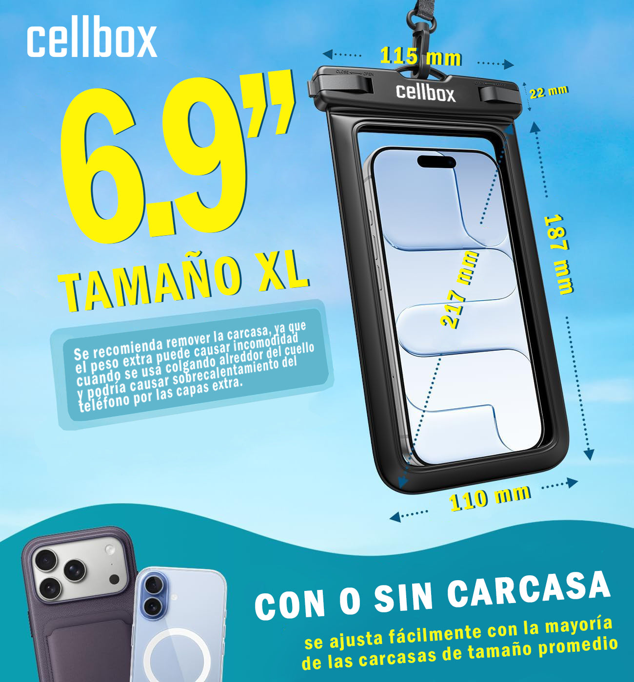 Funda Impermeable Sumergible para Celular IPX8 30 Metros | Cellbox Chile