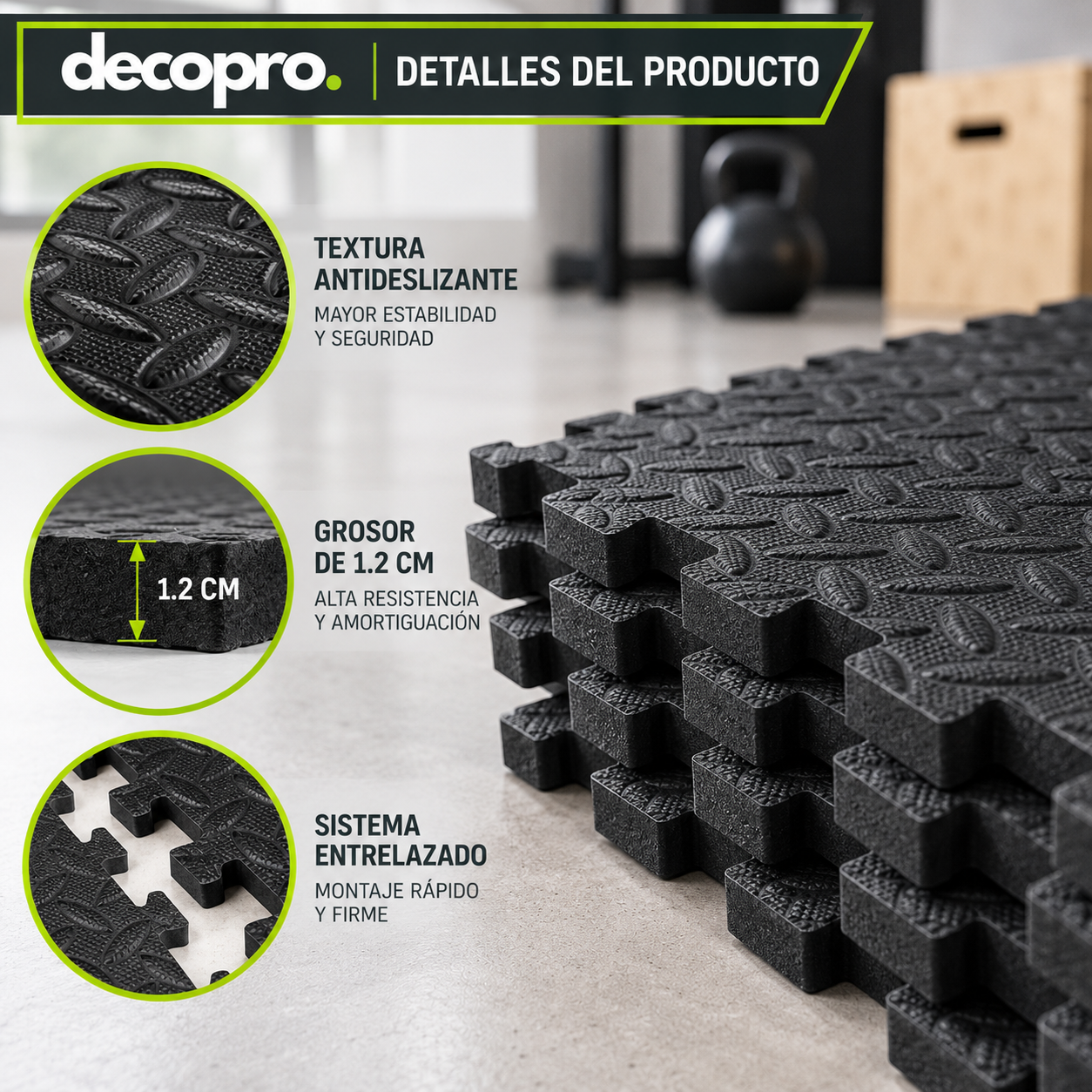 Pack 8 Piezas Piso Puzzle Goma EVA Antideslizante Decopro 60 x 60cm