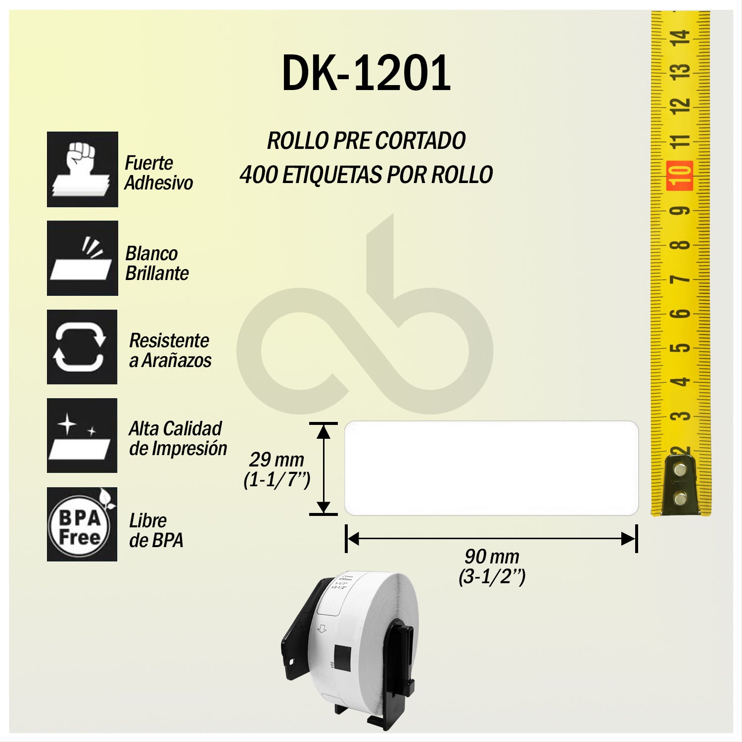 Rollo de Etiquetas Adhesivas DK 1201 Cellbox 29x90mm – 400 etiquetas | Compatible Brother QL