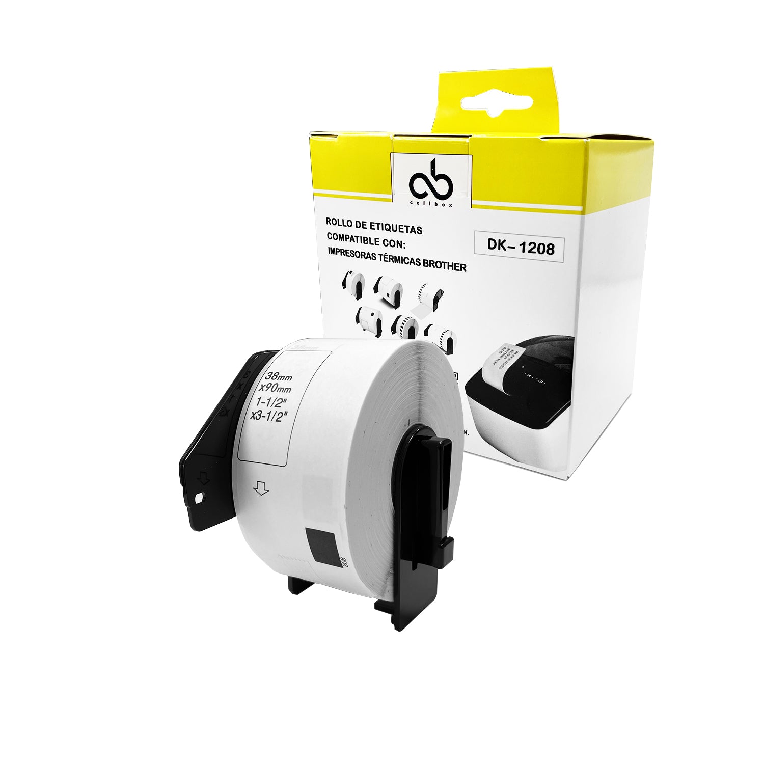 Rollo de Etiquetas Adhesivas DK 1208 Cellbox 38x90mm – 400 Etiquetas | Compatible Brother QL