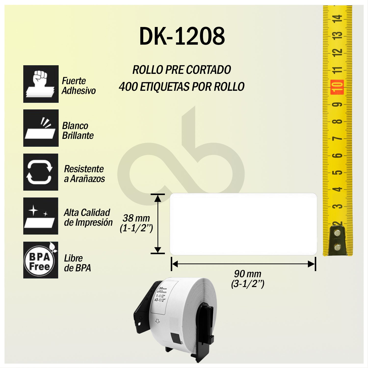 Rollo de Etiquetas Adhesivas DK 1208 Cellbox 38x90mm – 400 Etiquetas | Compatible Brother QL