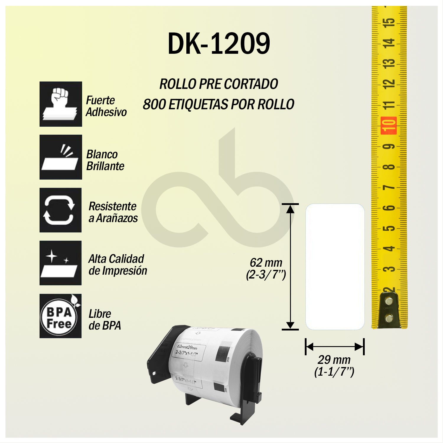 Rollo de Etiquetas Adhesivas DK 1209 Cellbox 29x62mm – 800 etiquetas | Compatible Brother QL