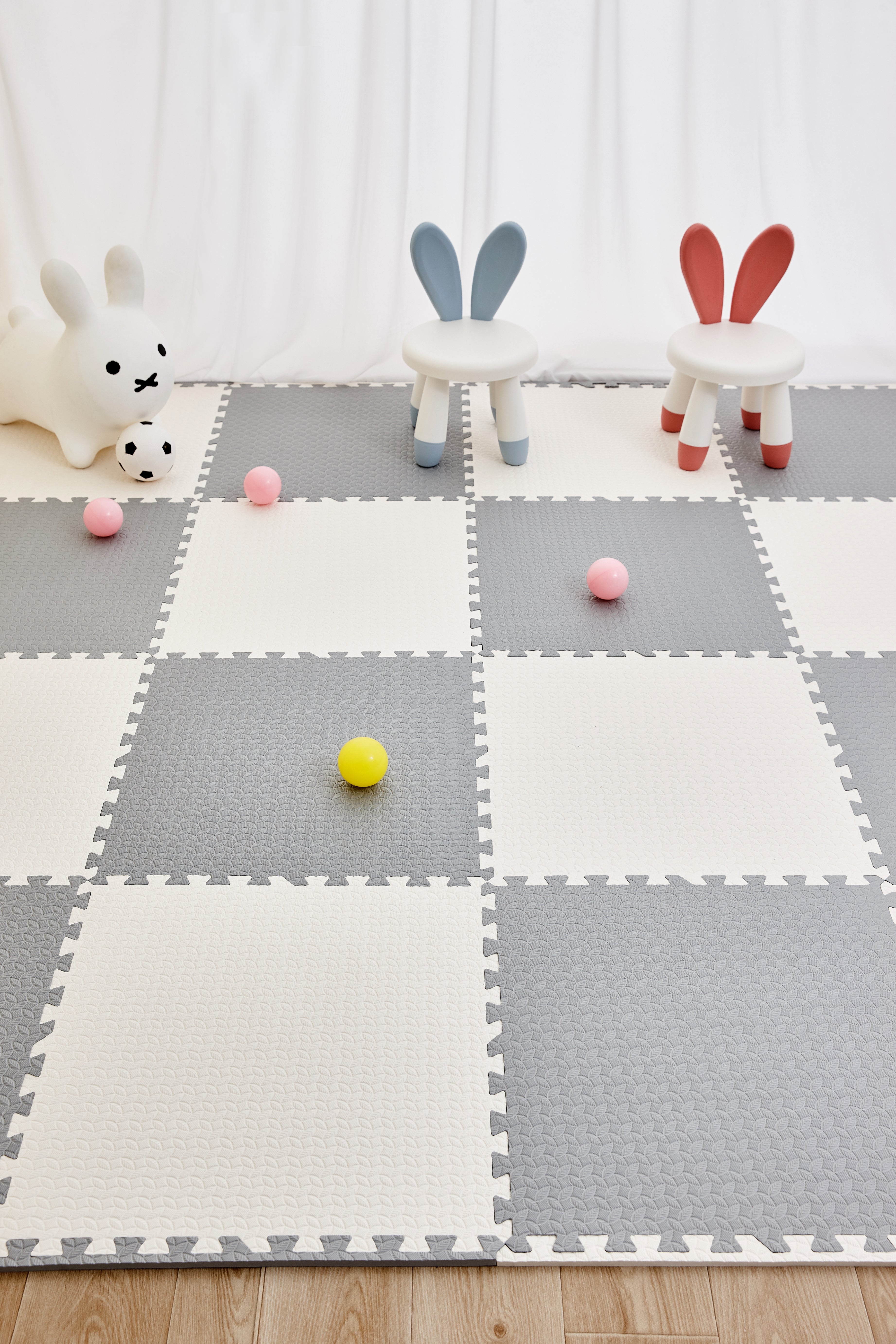 Piso de Goma Eva Encajable 60x60x1.2 cm – Gris y Blanco | Decopro | Pack 8 Unidades