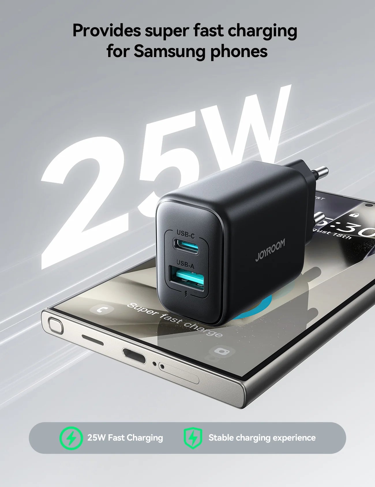 Cargador / Adaptador Doble Puerto Carga Rápida 25W USB - Tipo C - Joyroom