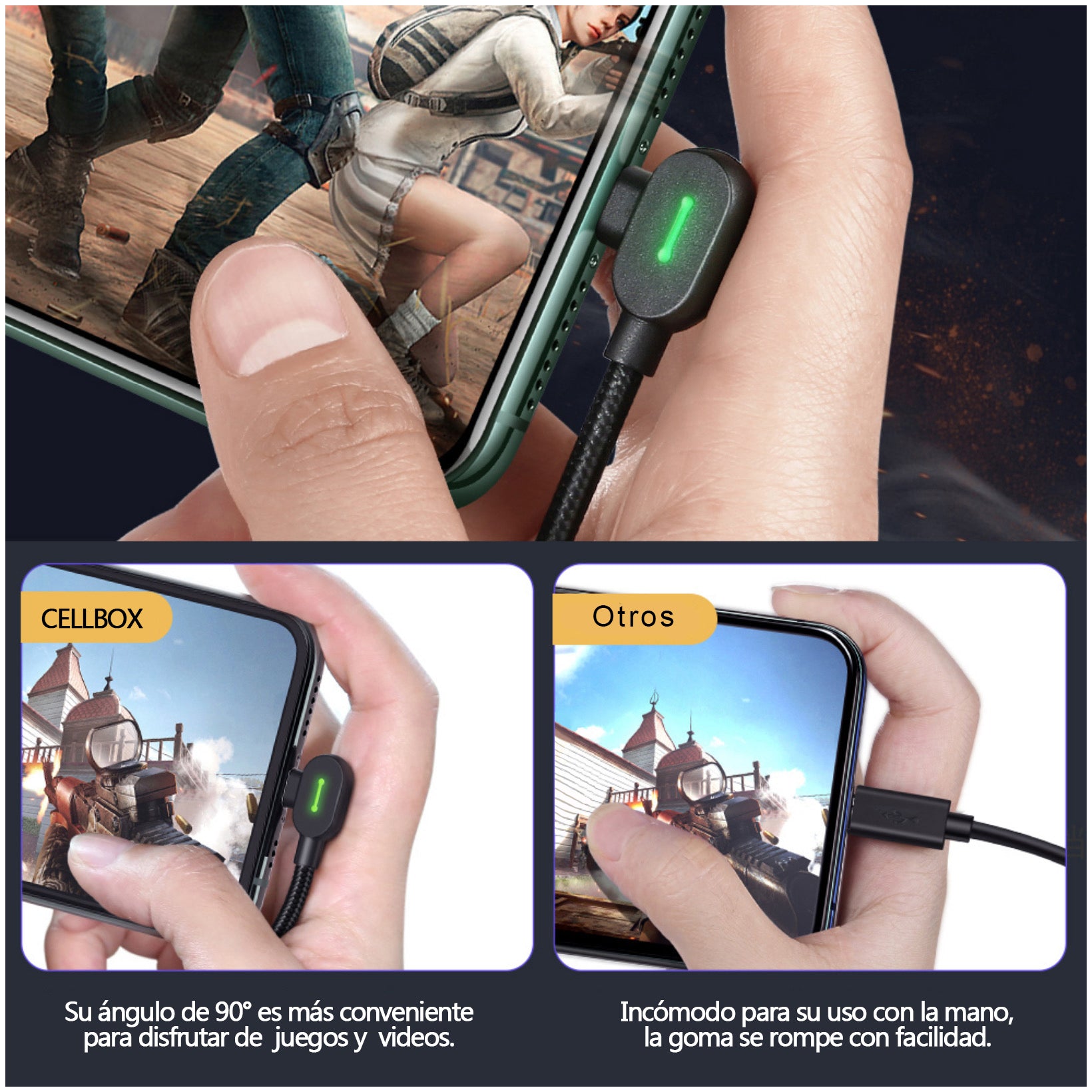 Cable Tipo C a Lightning Cellbox 90° – Carga Rápida 36W / 3A y Transferencia de Datos | 1,8 Metros