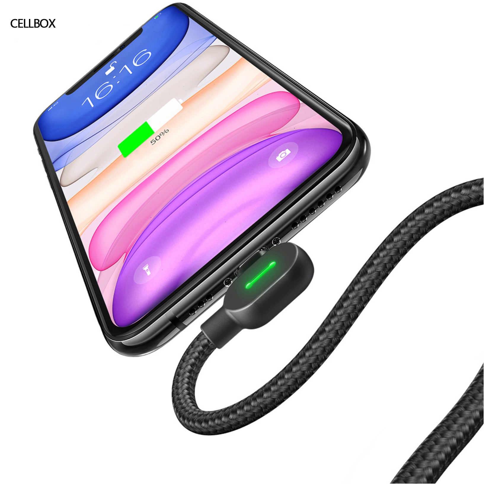 Cable Tipo C a Lightning Cellbox 90° – Carga Rápida 36W / 3A y Transferencia de Datos | 1,8 Metros