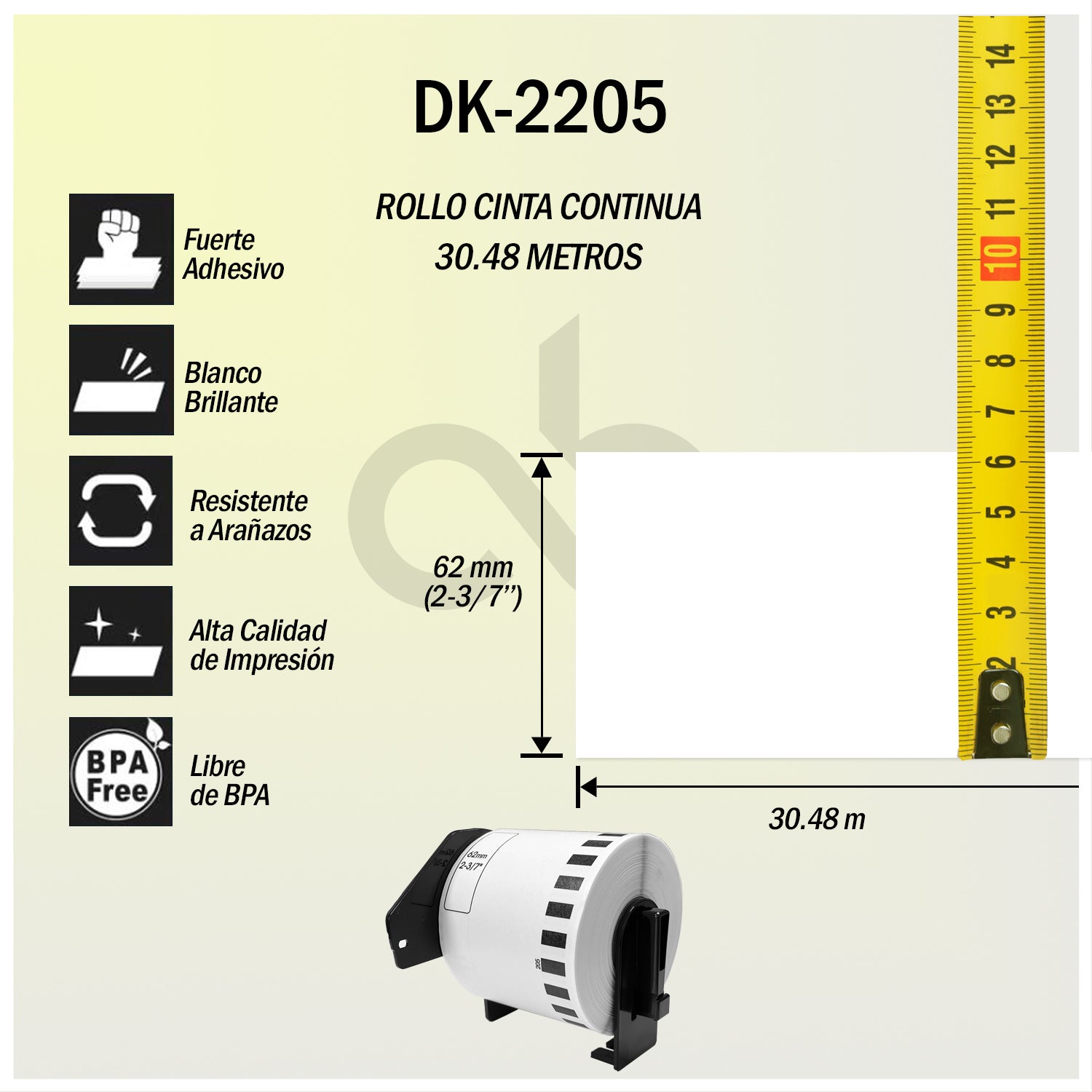 Rollo Continuo de Etiquetas DK-2205 Para Impresora Brother