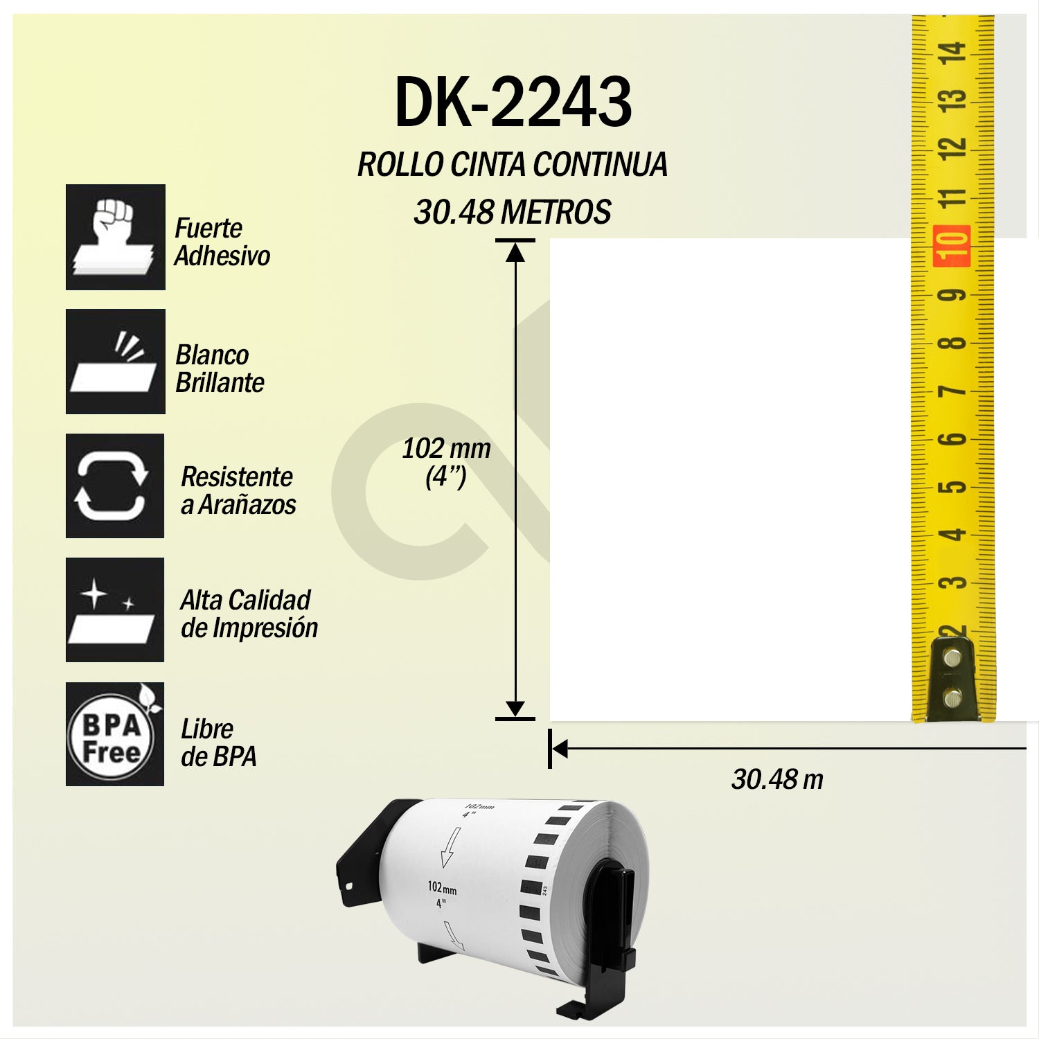 Rollo de Etiquetas Adhesivas DK 2243 Cellbox 102mm x 30.48mts – Etiqueta Continua | Compatible Brother QL
