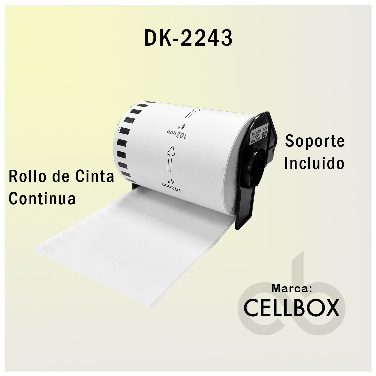 Rollo de Etiquetas Adhesivas DK 2243 Cellbox 102mm x 30.48mts – Etiqueta Continua | Compatible Brother QL