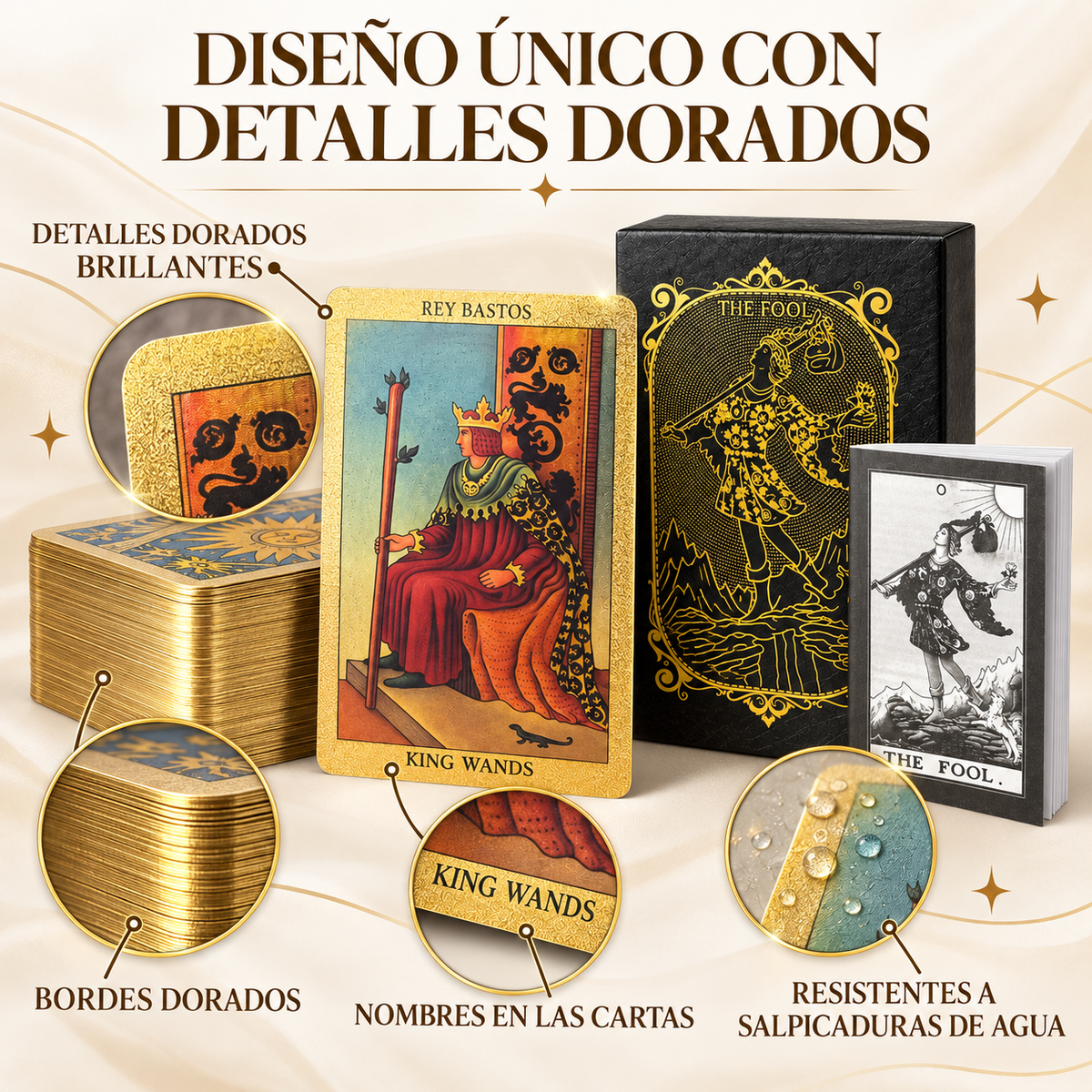 Set de Cartas de Tarot Rider-Waite Bordes Dorados con Caja de Regalo y Guía