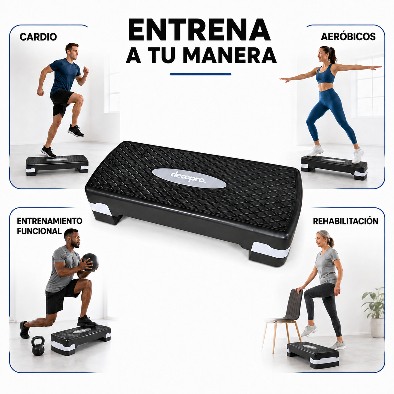 Step Aeróbico Decopro Antideslizante – Plataforma de Ejercicio para Cardio y Fitness