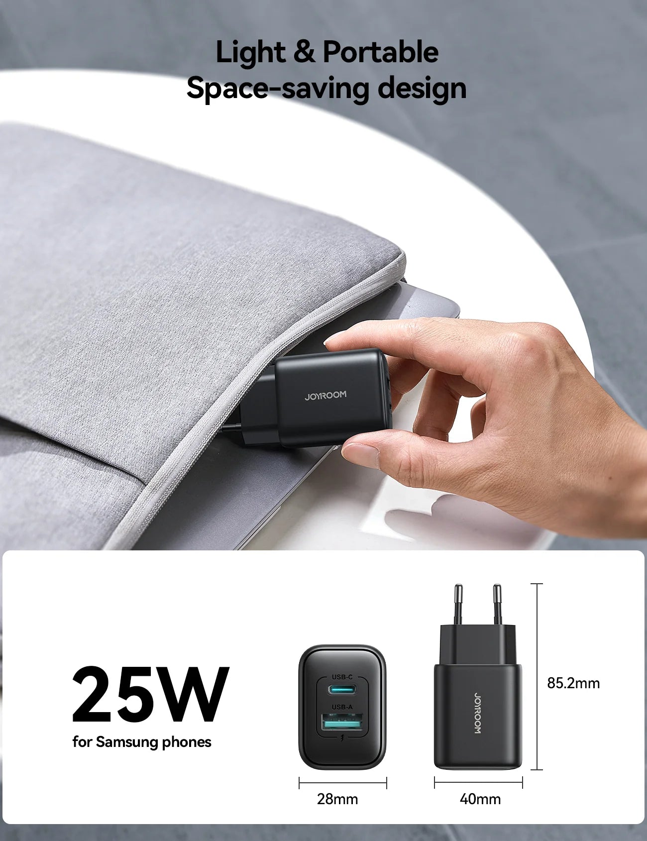 Cargador / Adaptador Doble Puerto Carga Rápida 25W USB - Tipo C - Joyroom