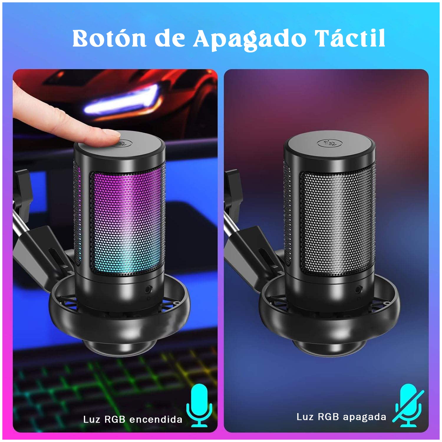 Micrófono RGB Gamer USB con Brazo Ajustable – Streaming, Gaming, Podcast, Grabación