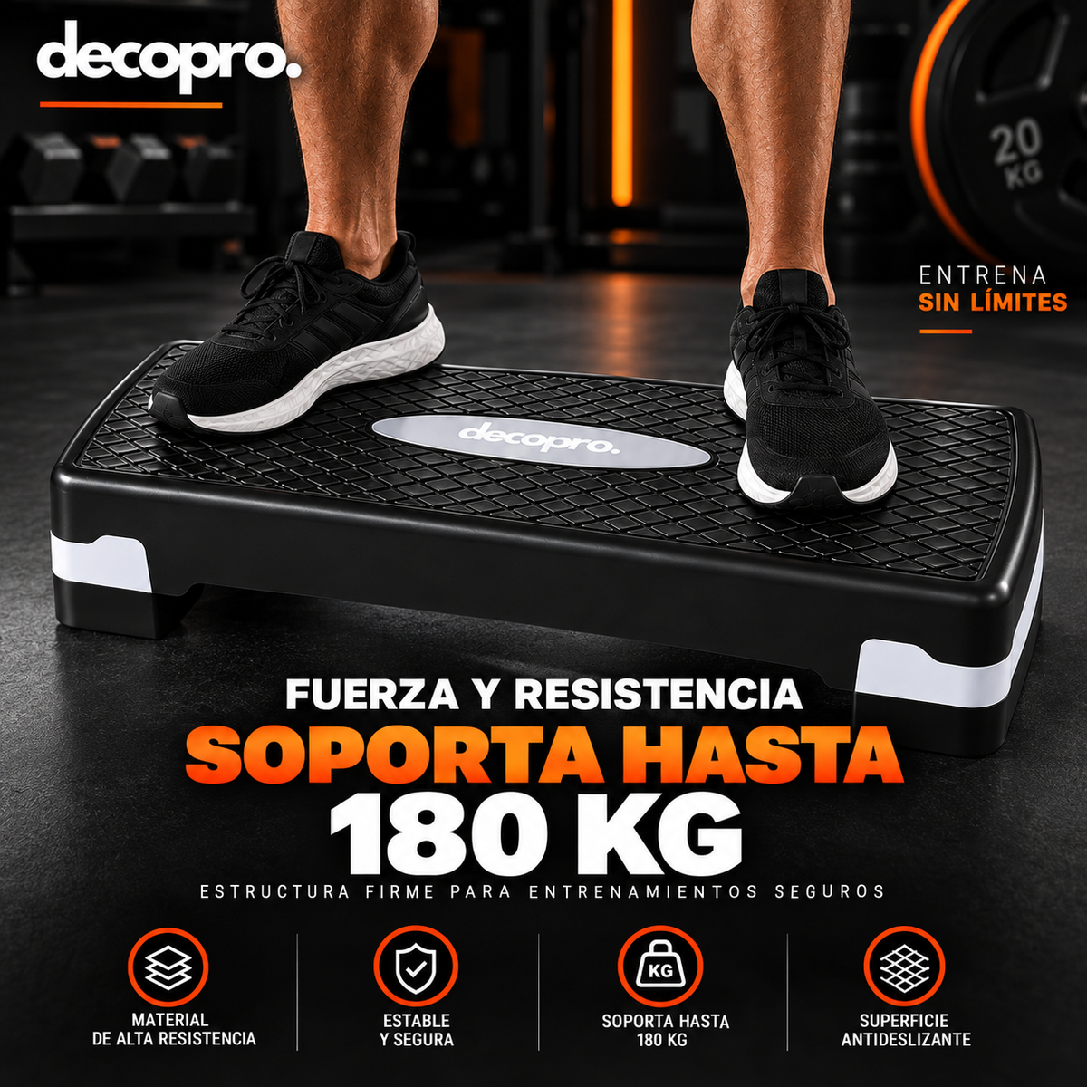 Step Aeróbico Decopro Antideslizante – Plataforma de Ejercicio para Cardio y Fitness