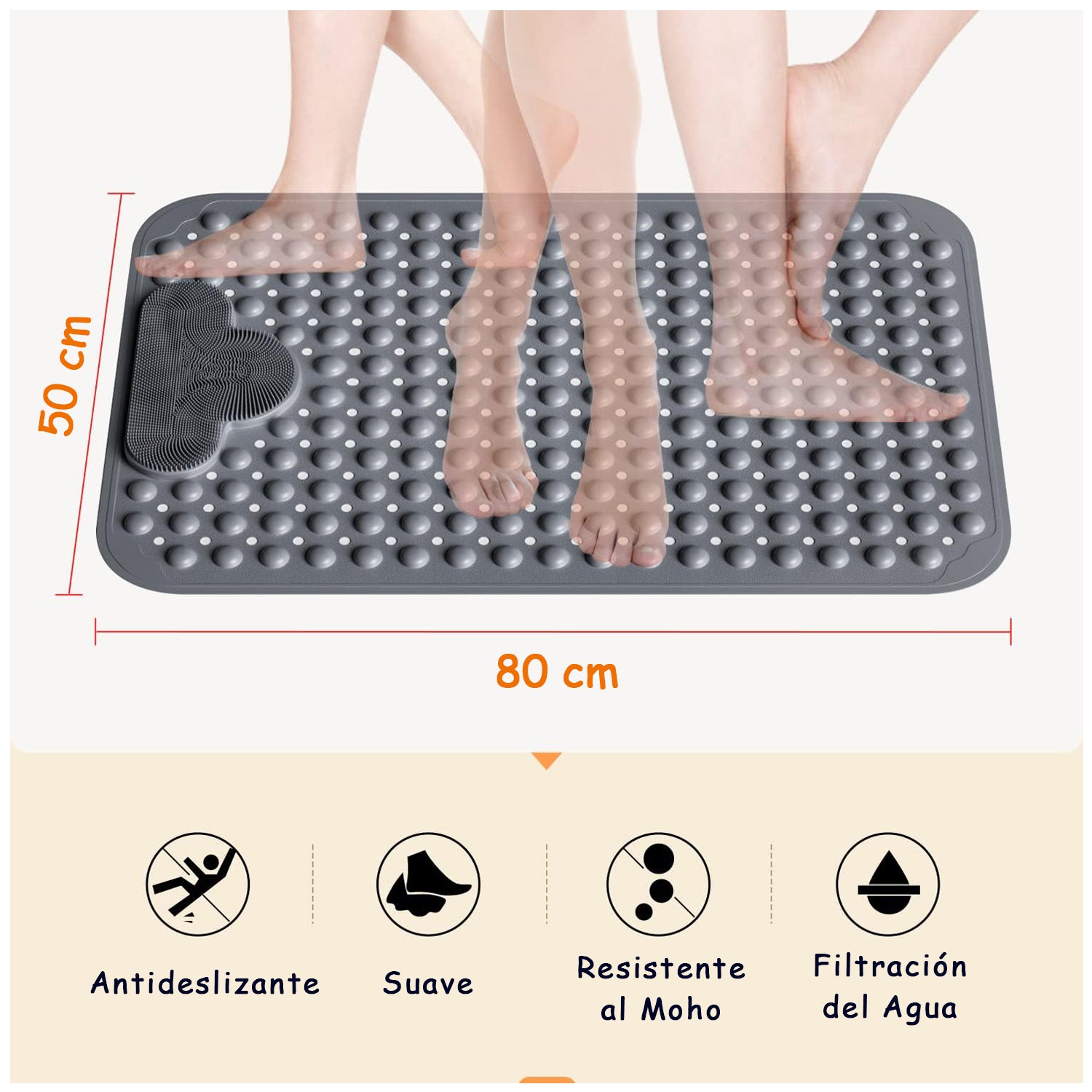 Alfombra / Piso Baño Ducha Antideslizante + Masajes Pies / Descuento A Partir De 3 Unidades