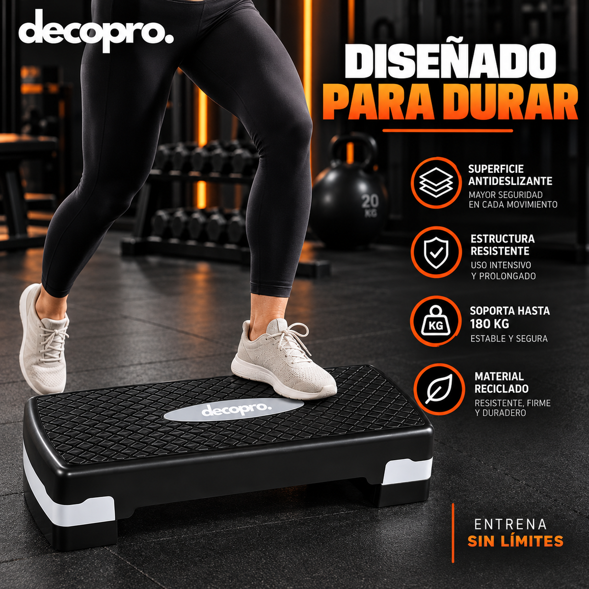 Step Aeróbico Decopro Antideslizante – Plataforma de Ejercicio para Cardio y Fitness