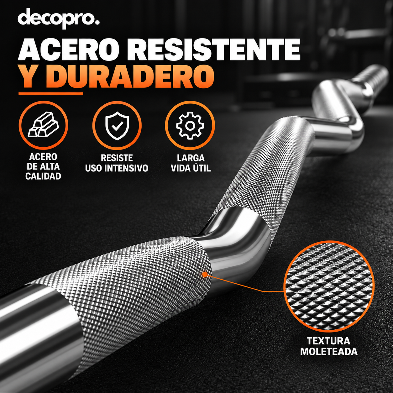 Barra Z Curl 6.2 Kg / 1.2 Mts para Bíceps y Press Francés / Decopro