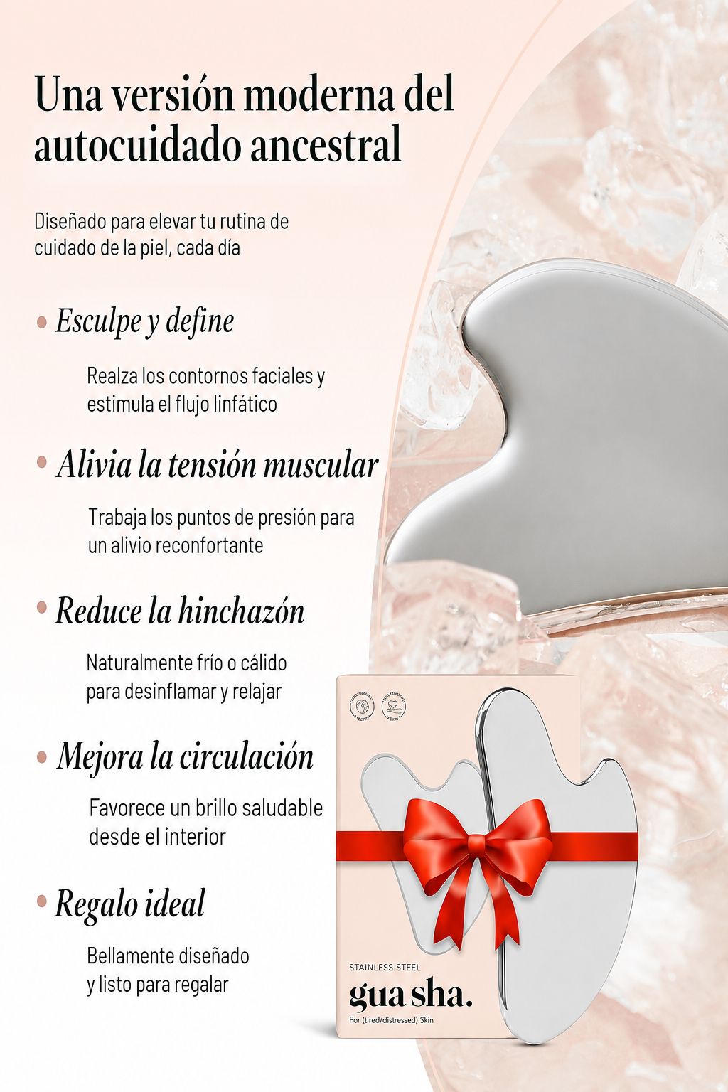 Gua Sha Masajeador Facial Drenaje Linfático + Funda / Decopro