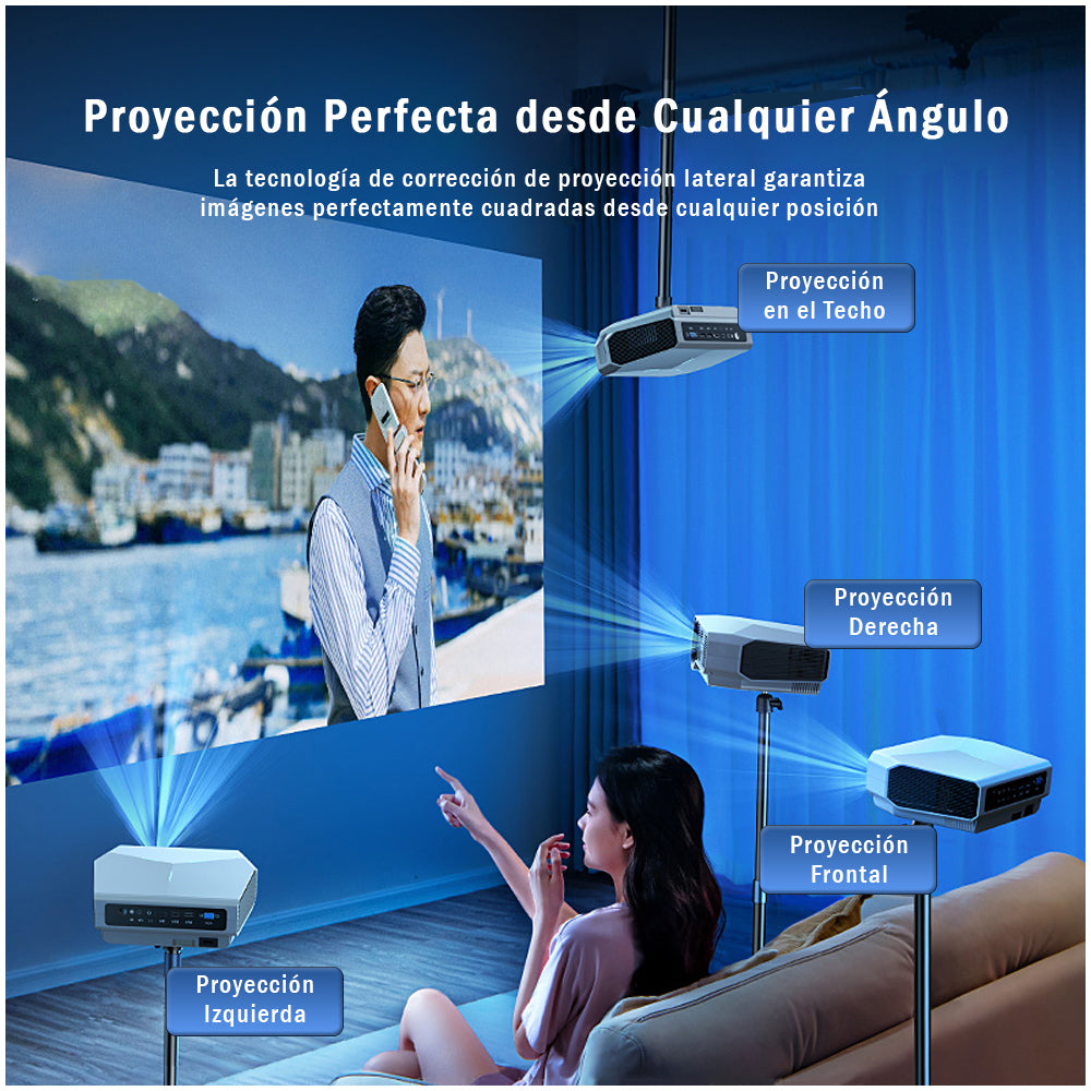 Proyector XDR Ultra HD 4K – 270W, Corrección de Ángulo, Altavoces Hi-Fi, Proyección Diurna