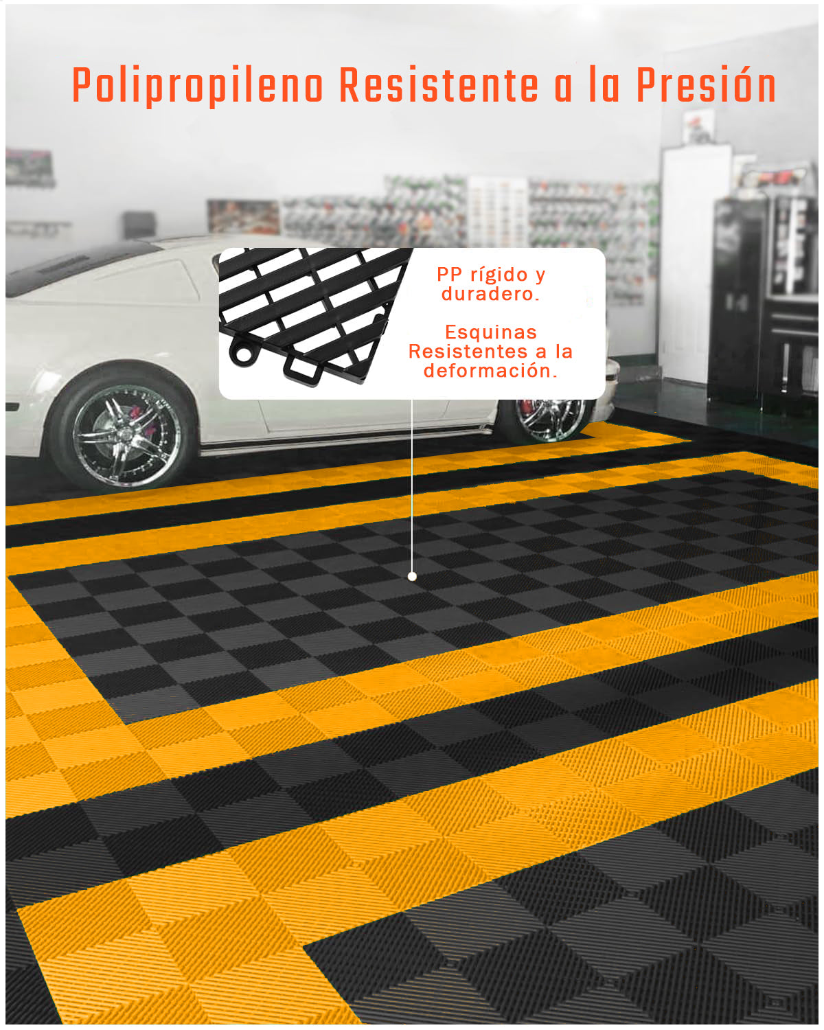 Piso de Plástico Encajable DecoPro - Amarillo - Antideslizante y Drenante para Garage, Patio o Terraza