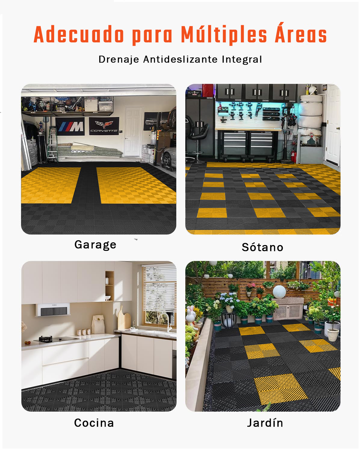 Piso de Plástico Encajable DecoPro - Amarillo - Antideslizante y Drenante para Garage, Patio o Terraza