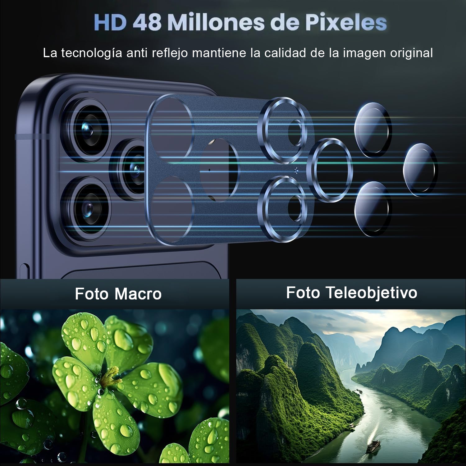 Protector Cámara Para iPhone 17 Pro Max Vidrio 9H + Marco Modulo Metálico Integrado Full Cover HD