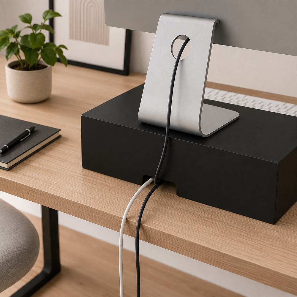 Soporte Elevador para Monitor y Laptop con Cajón de Bambú - Tuntun Negro