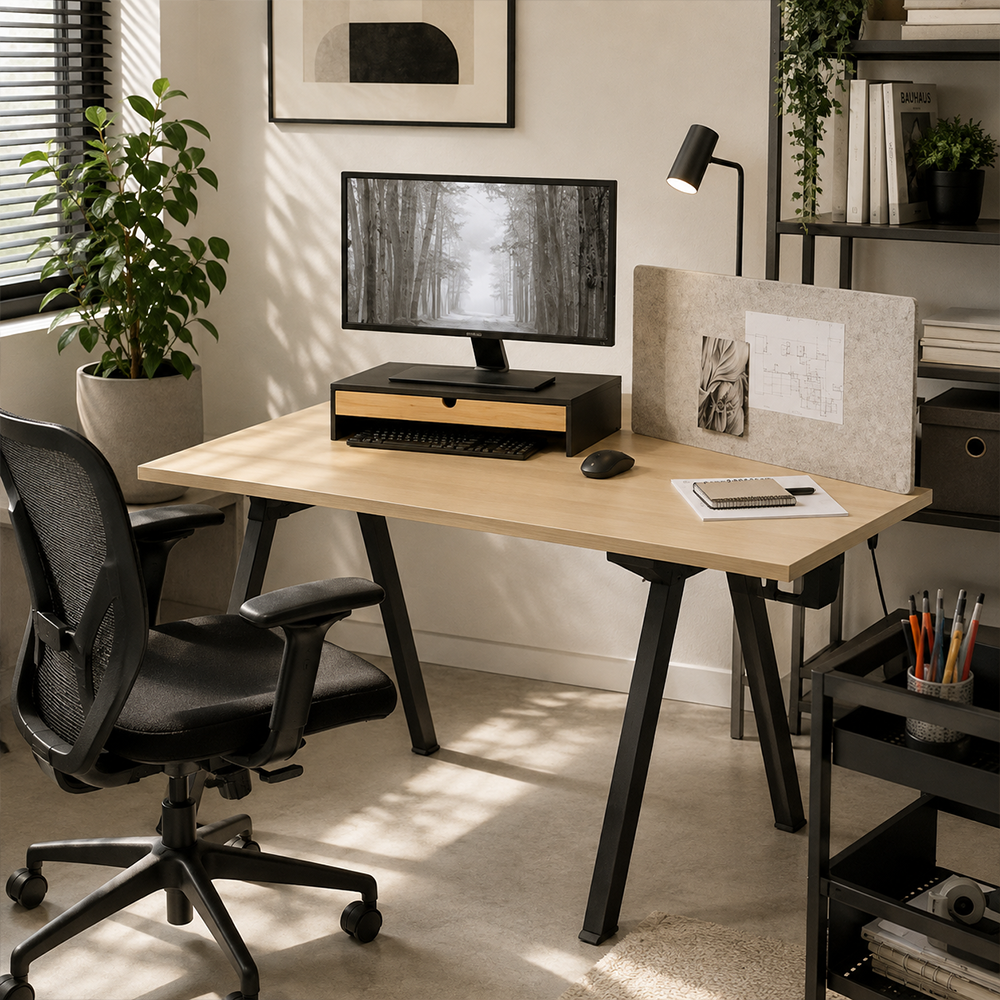 Soporte Elevador para Monitor y Laptop con Cajón de Bambú - Tuntun Negro