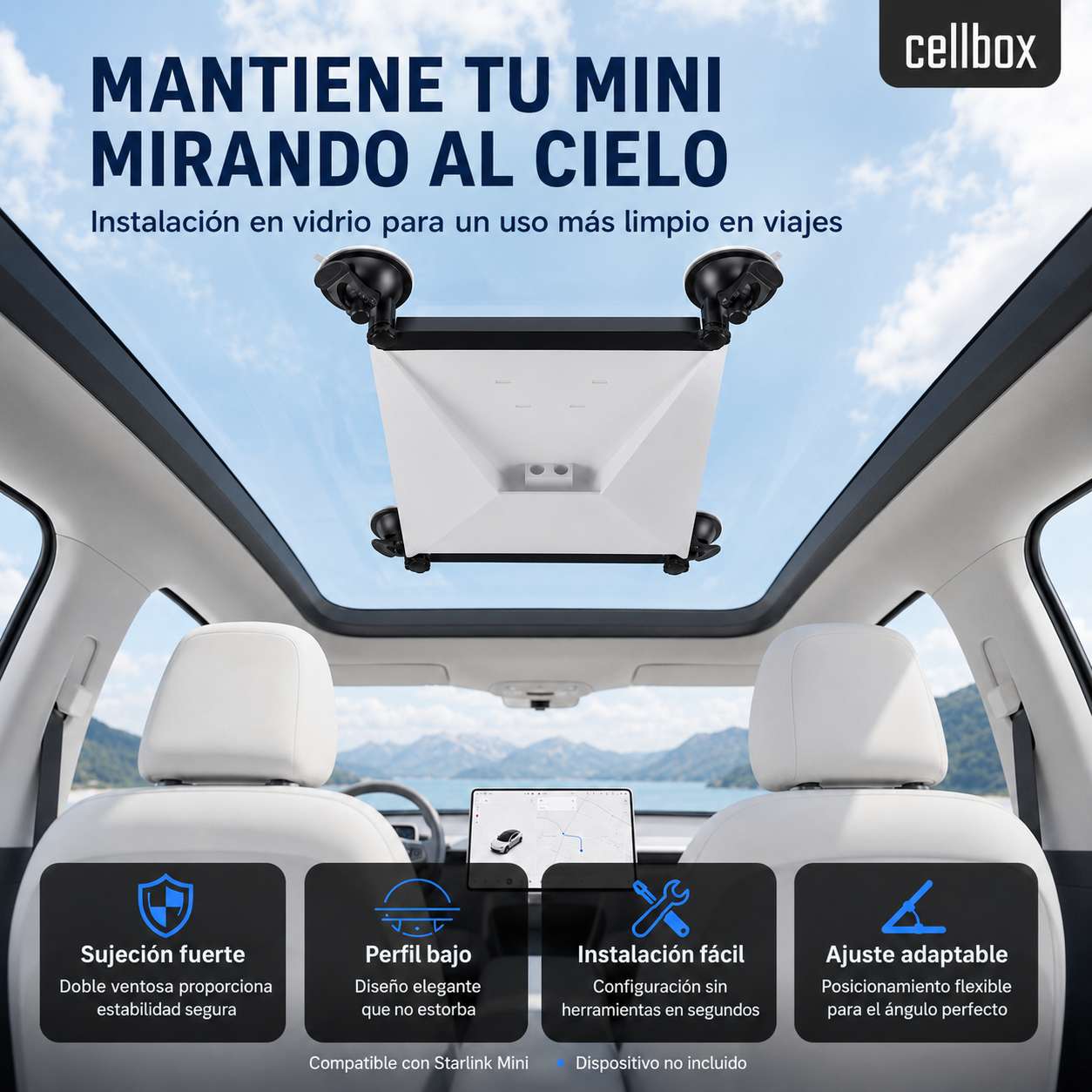 Soporte con Ventosas para Antena Starlink Mini Cellbox – Auto, Mini Van, Camioneta y Barco