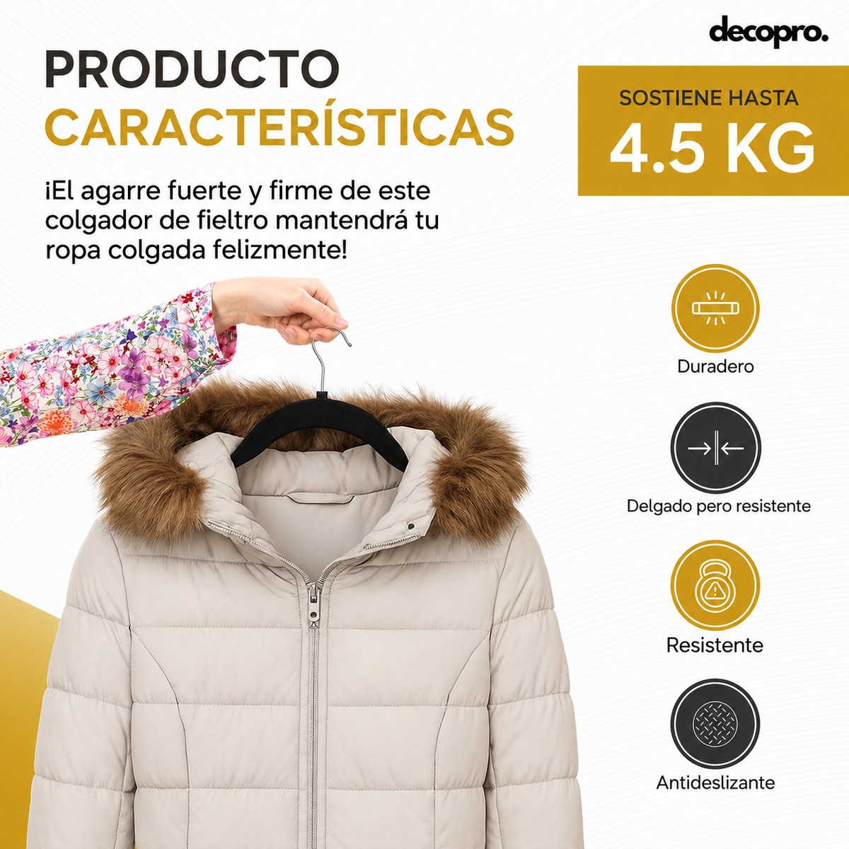 Pack de 30 Colgadores de Terciopelo Negros, Antideslizantes - Decopro