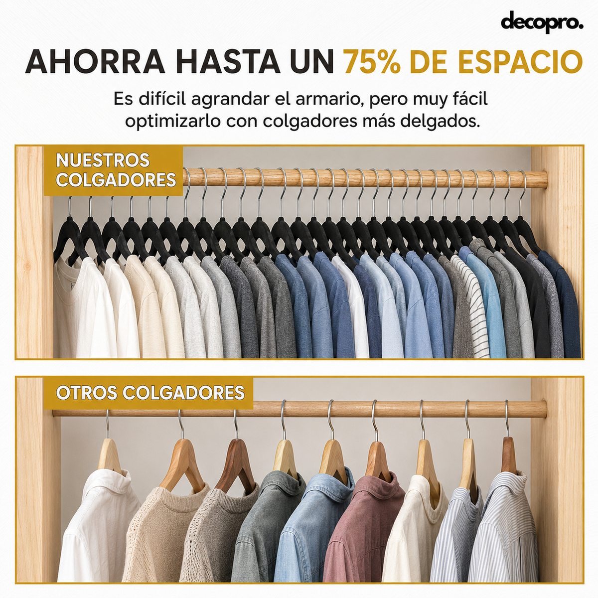 Pack de 30 Colgadores de Terciopelo Negros, Antideslizantes - Decopro