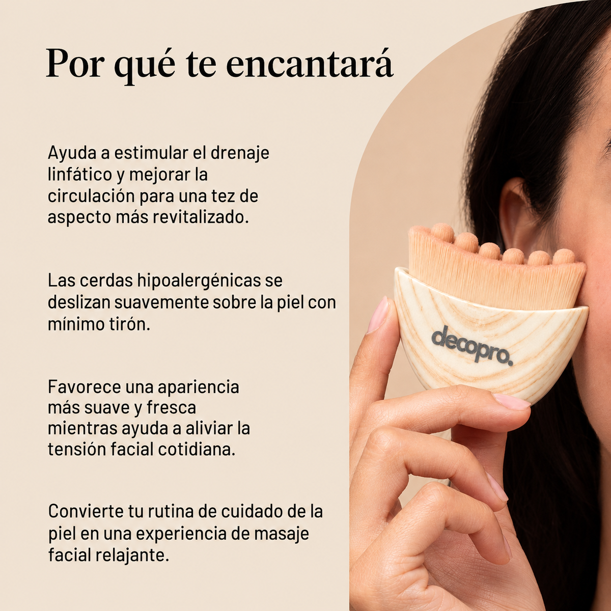 Cepillo de Masaje Facial Decopro con Cerdas Hipoalergénicas – Drenaje Linfático y Cuidado de la Piel
