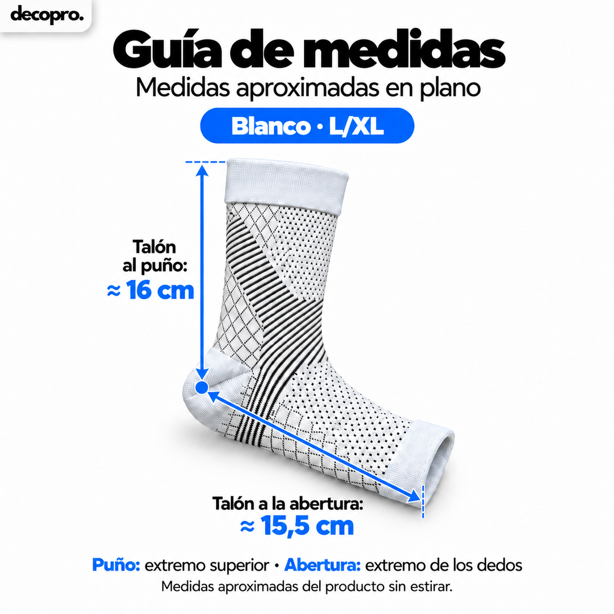 Pack 2 Pares Calcetines / Tobillera de Compresión para Pie y Tobillo Decopro – Alivio de Fascitis Plantar y Dolor de Talón – Blancos