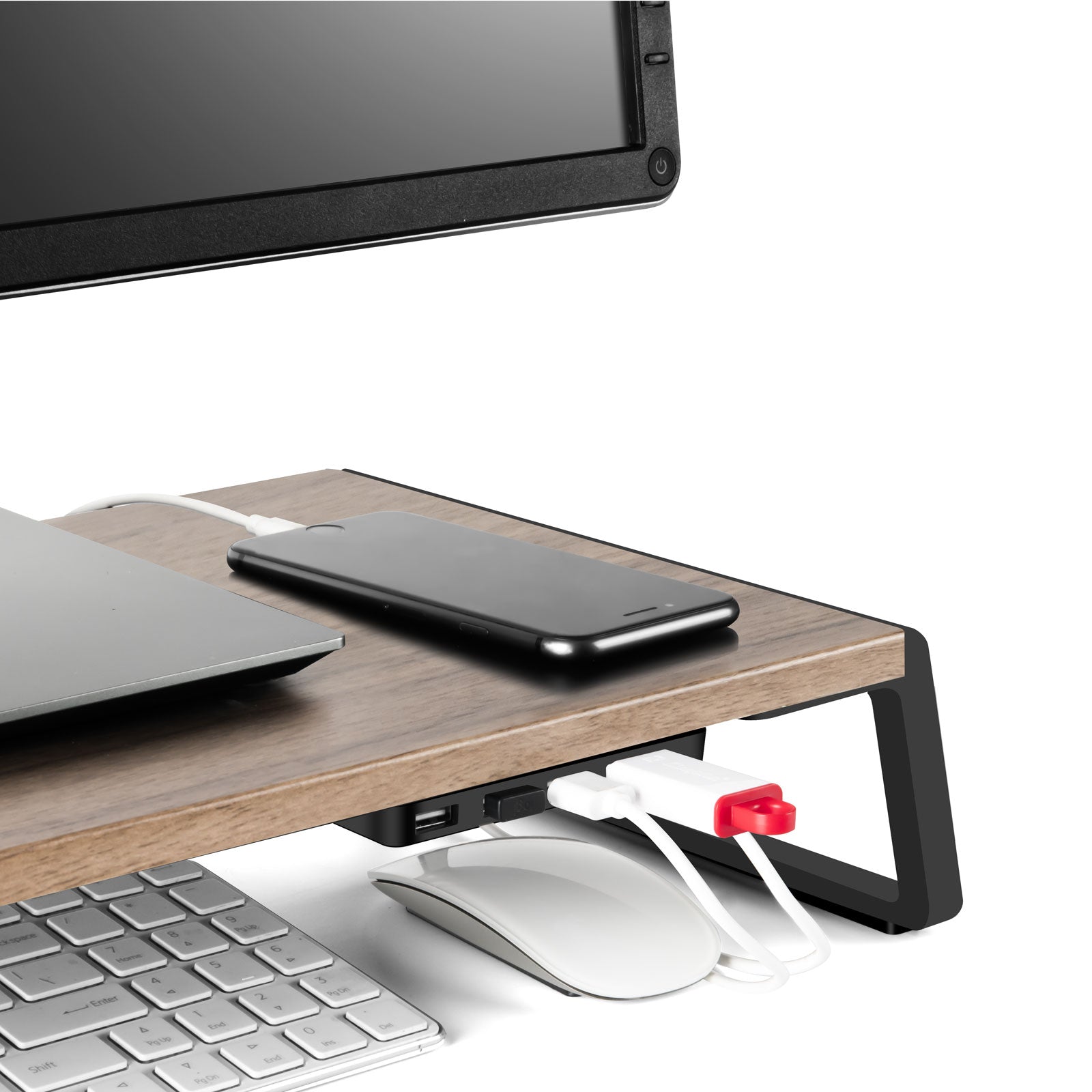 Soporte y Elevador de Monitor para Escritorio con Puertos USB – Conector USB A al Computador