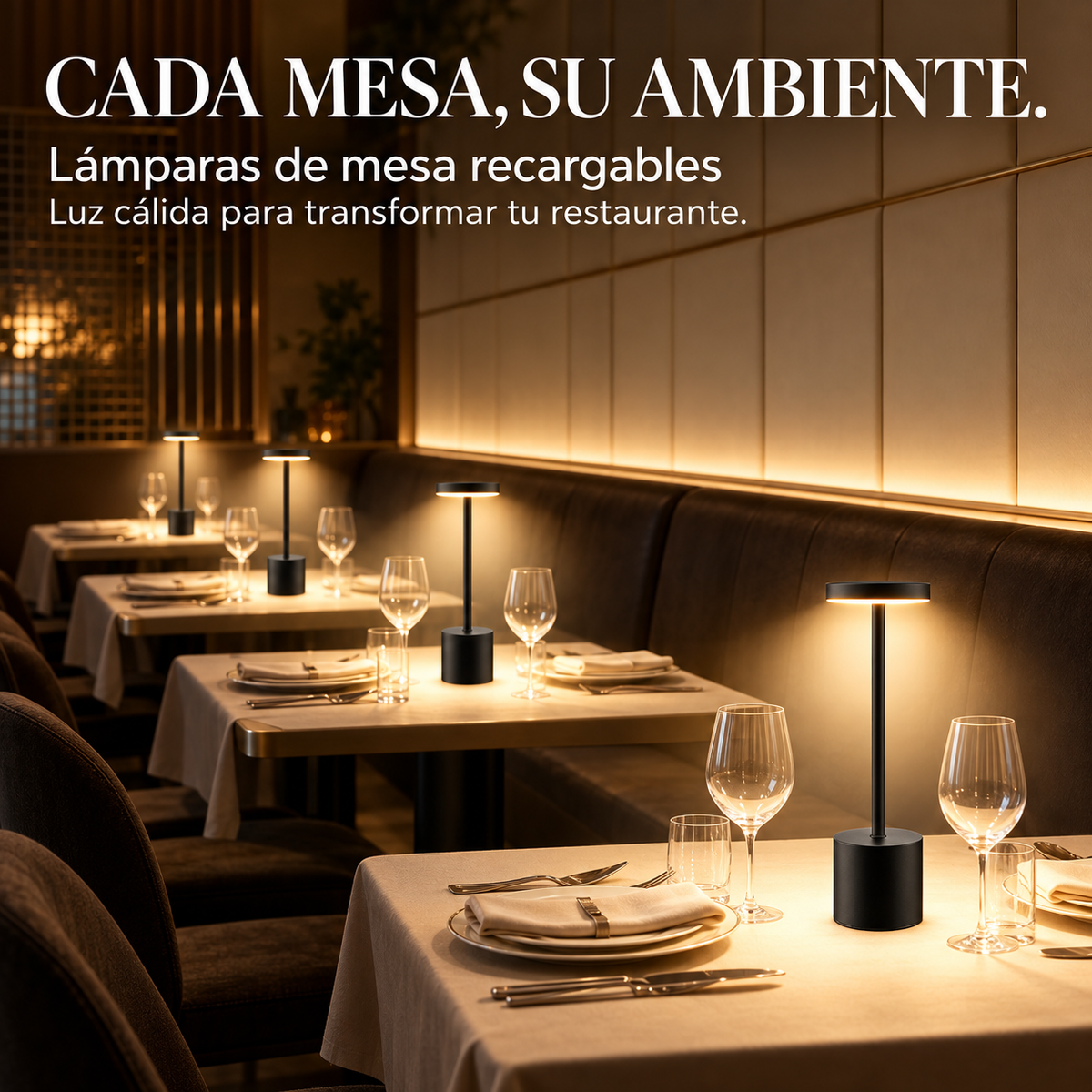 Lámpara de Mesa Recargable LED Inalámbrica - Luz Cálida Regulable 3 Tonos - Resistente al Agua IP54 - 33 cm