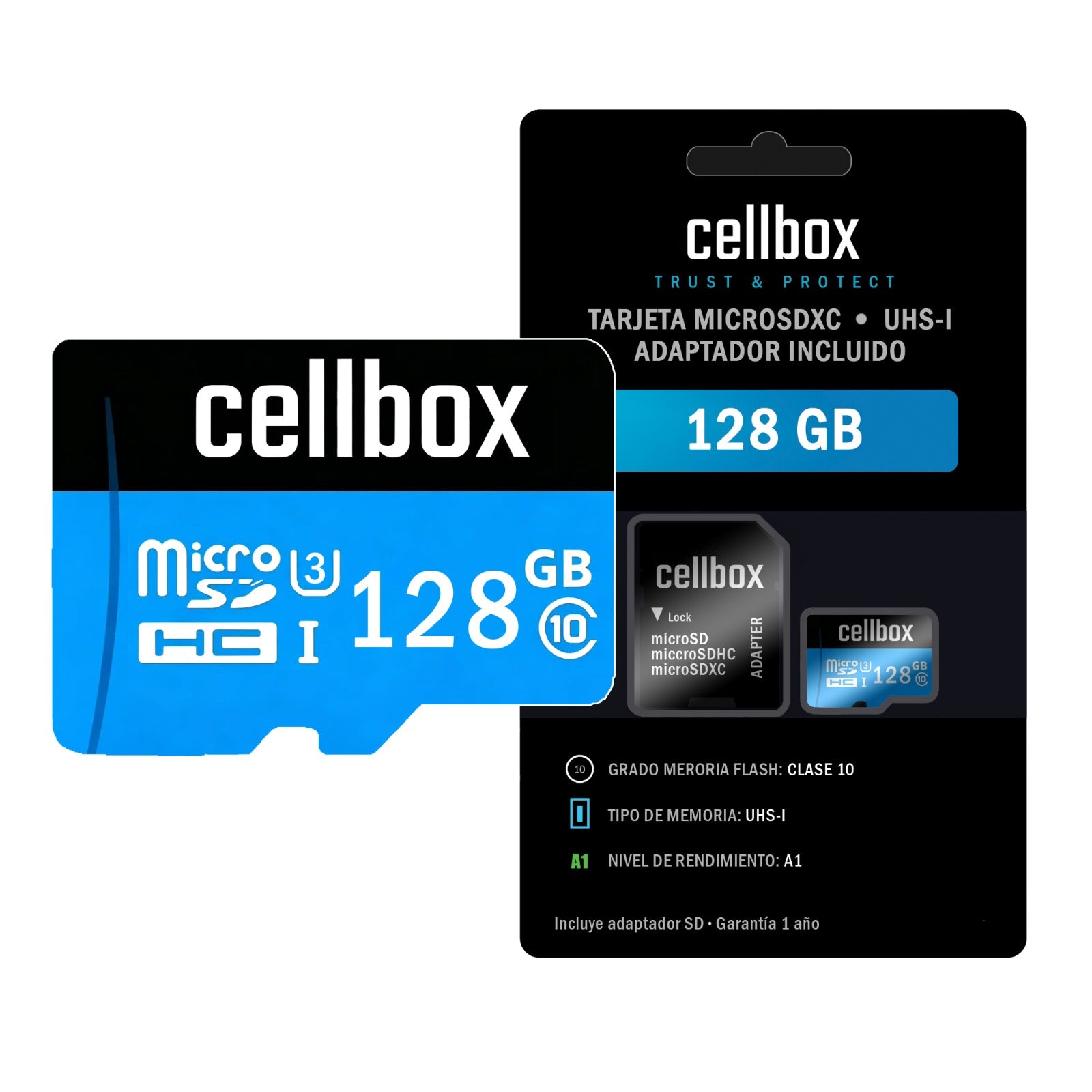 Tarjeta Memoria 128 Gb Micro Sd Cellbox Velocidad 100mbps + Adaptador Sd