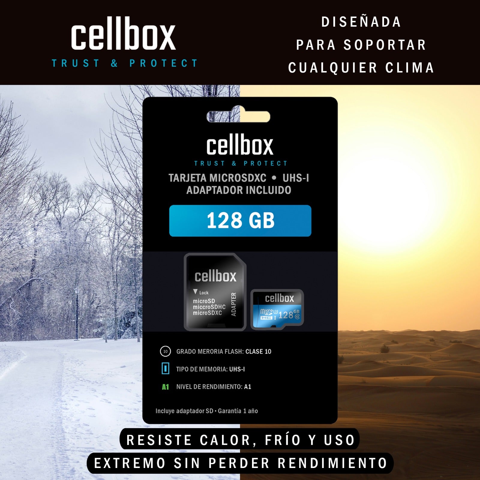 Tarjeta Memoria 128 Gb Micro Sd Cellbox Velocidad 100mbps + Adaptador Sd