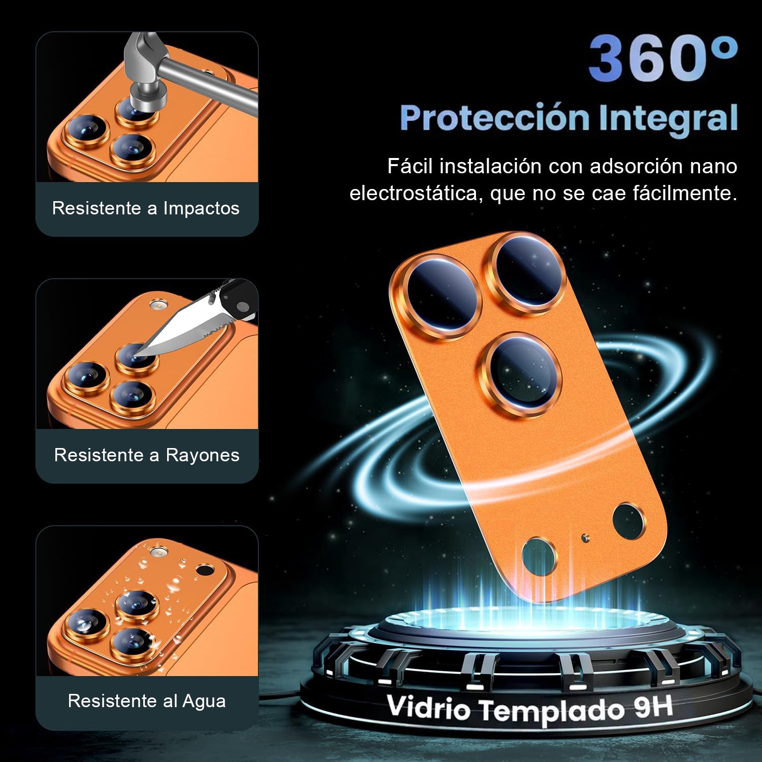 Protector Cámara Para iPhone 17 Pro Max Vidrio 9H + Marco Modulo Metálico Integrado Full Cover HD