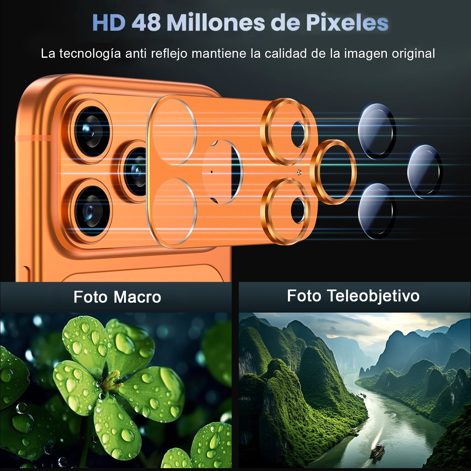 Protector Cámara Para iPhone 17 Pro Max Vidrio 9H + Marco Modulo Metálico Integrado Full Cover HD