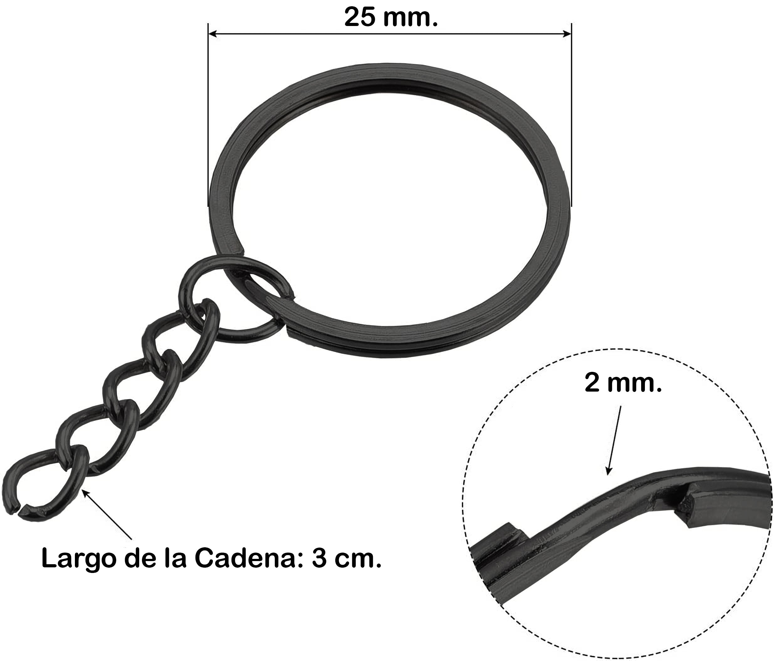 Pack 100 Argollas Negras Mate De 25 MM + Union + Cadena