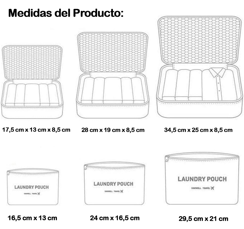 Kit de 6 Bolsas de Viaje - Organización Eficiente para Tus Pertenencias