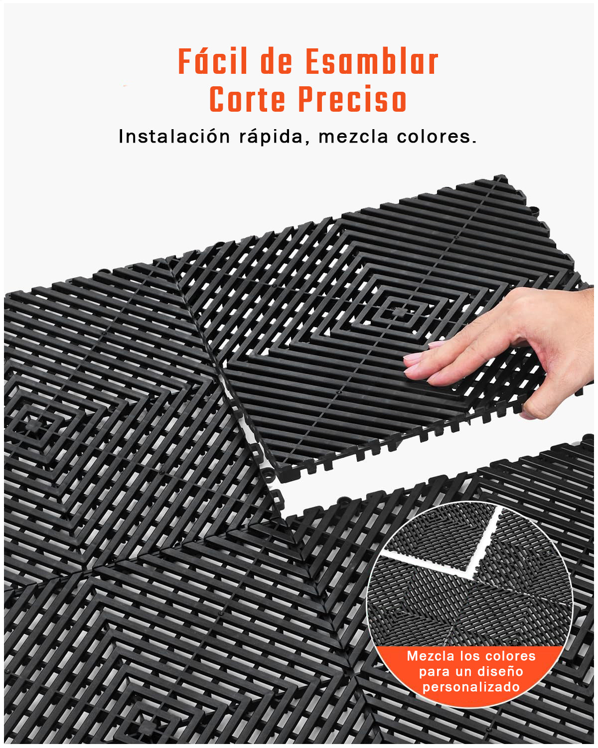 Piso de Plástico Encajable DecoPro - Negro - Antideslizante y Drenante para Garage, Patio o Terraza