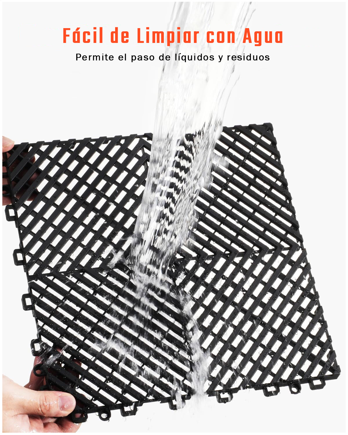 Piso de Plástico Encajable DecoPro – Pack 6 Unidades (3 Negras + 3 Grises) Antideslizante y Drenante para Garage, Patio o Terraza
