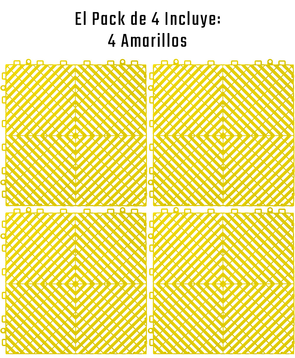 Piso de Plástico Encajable DecoPro – Pack 4 Unidades - Amarillo - Antideslizante y Drenante para Garage, Patio o Terraza