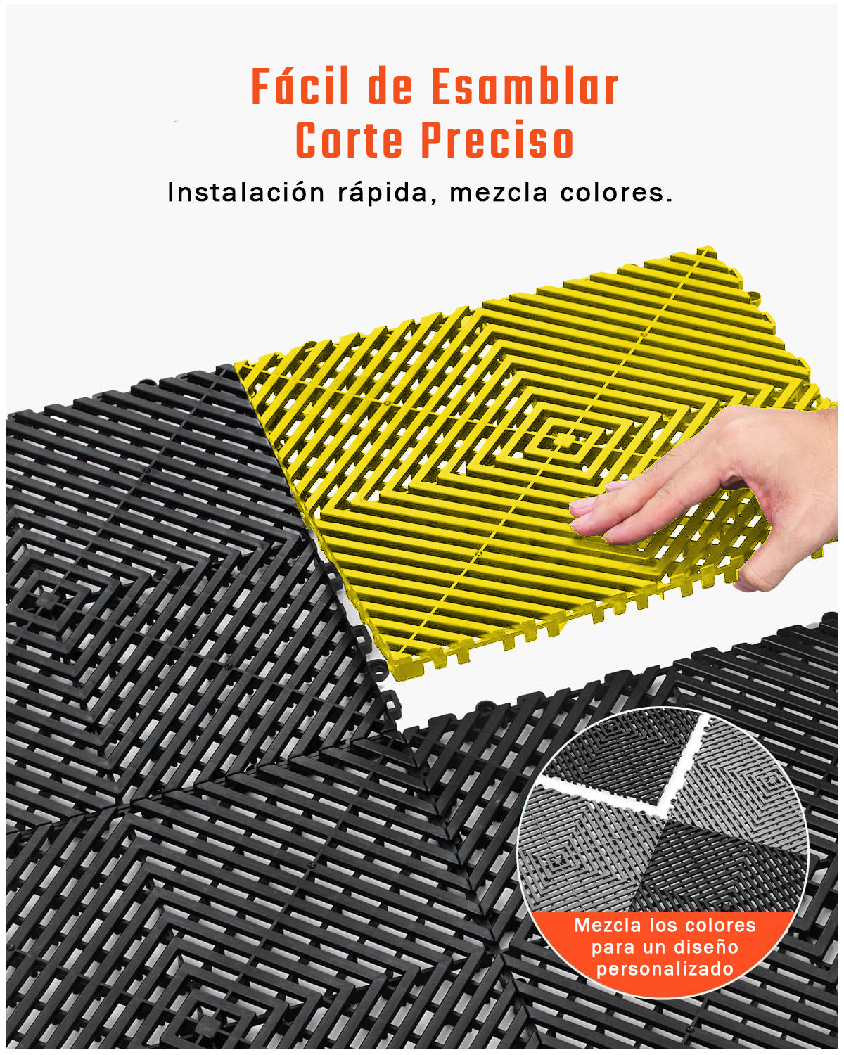 Piso de Plástico Encajable DecoPro – Pack 4 Unidades - Amarillo - Antideslizante y Drenante para Garage, Patio o Terraza