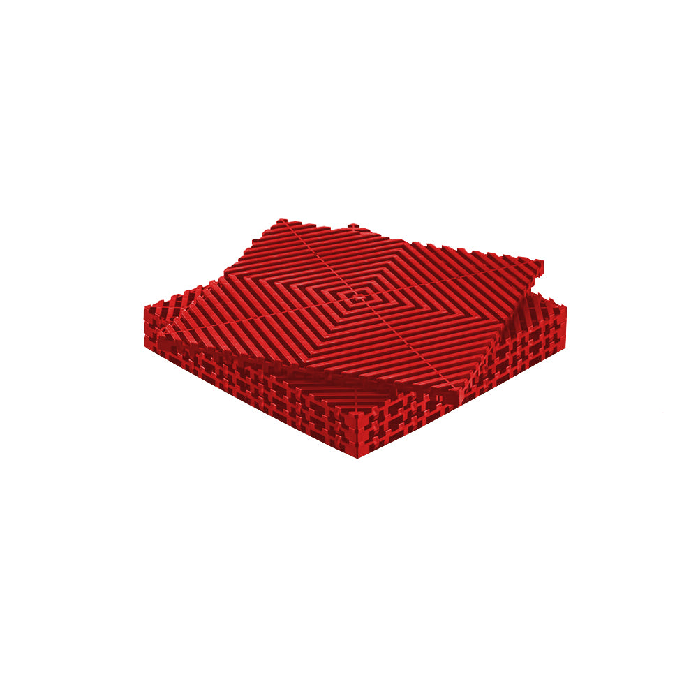 Piso de Plástico Encajable DecoPro – Pack 4 Unidades - Rojo - Antideslizante y Drenante para Garage, Patio o Terraza