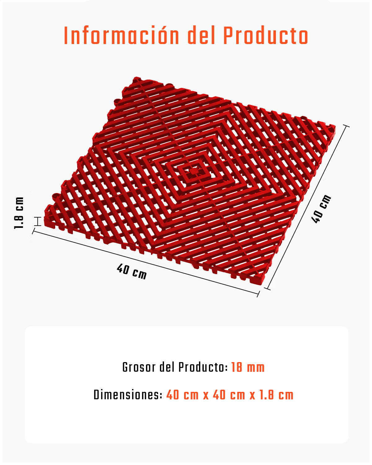 Piso de Plástico Encajable DecoPro – Pack 4 Unidades - Rojo - Antideslizante y Drenante para Garage, Patio o Terraza