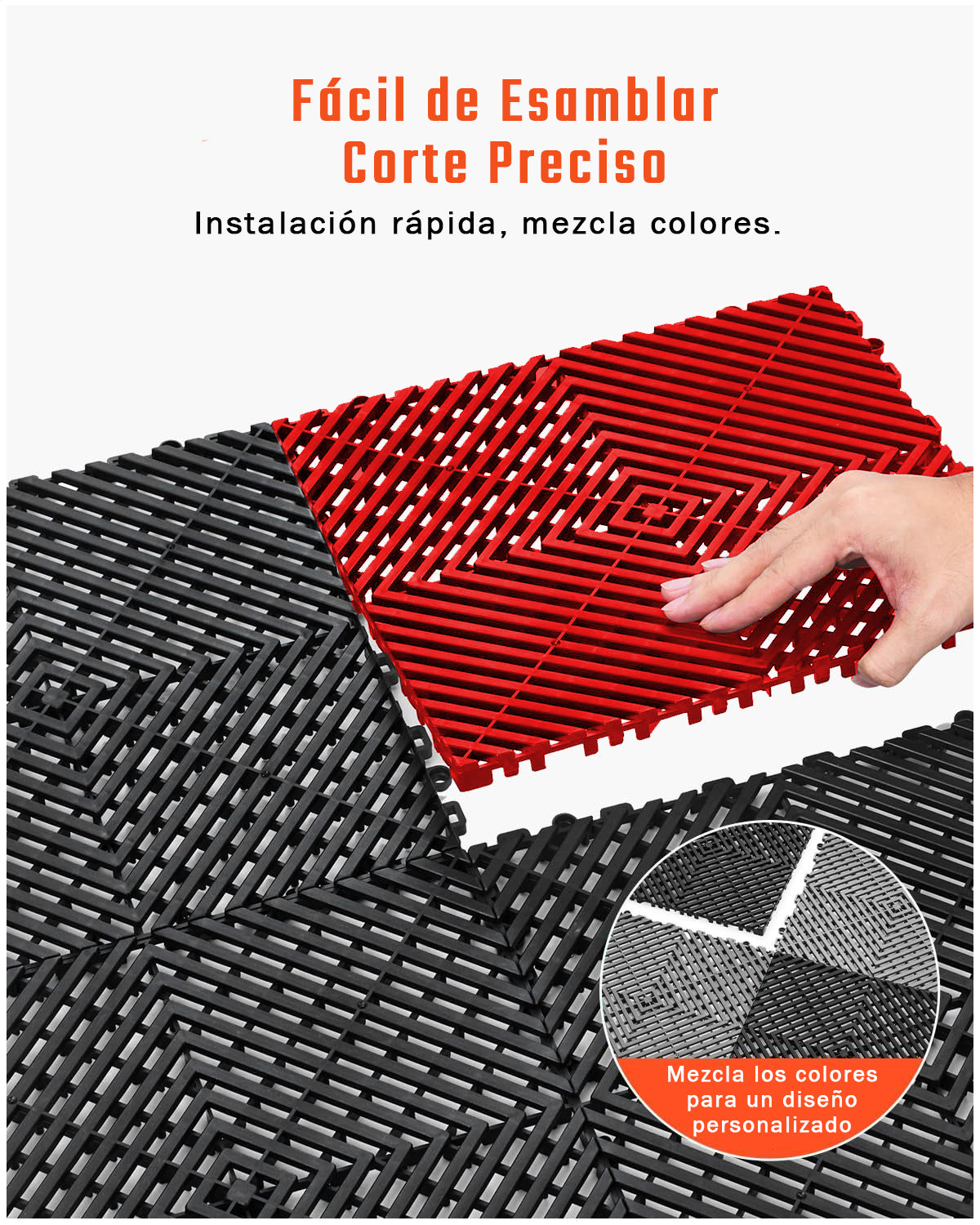 Piso de Plástico Encajable DecoPro – Pack 4 Unidades - Rojo - Antideslizante y Drenante para Garage, Patio o Terraza