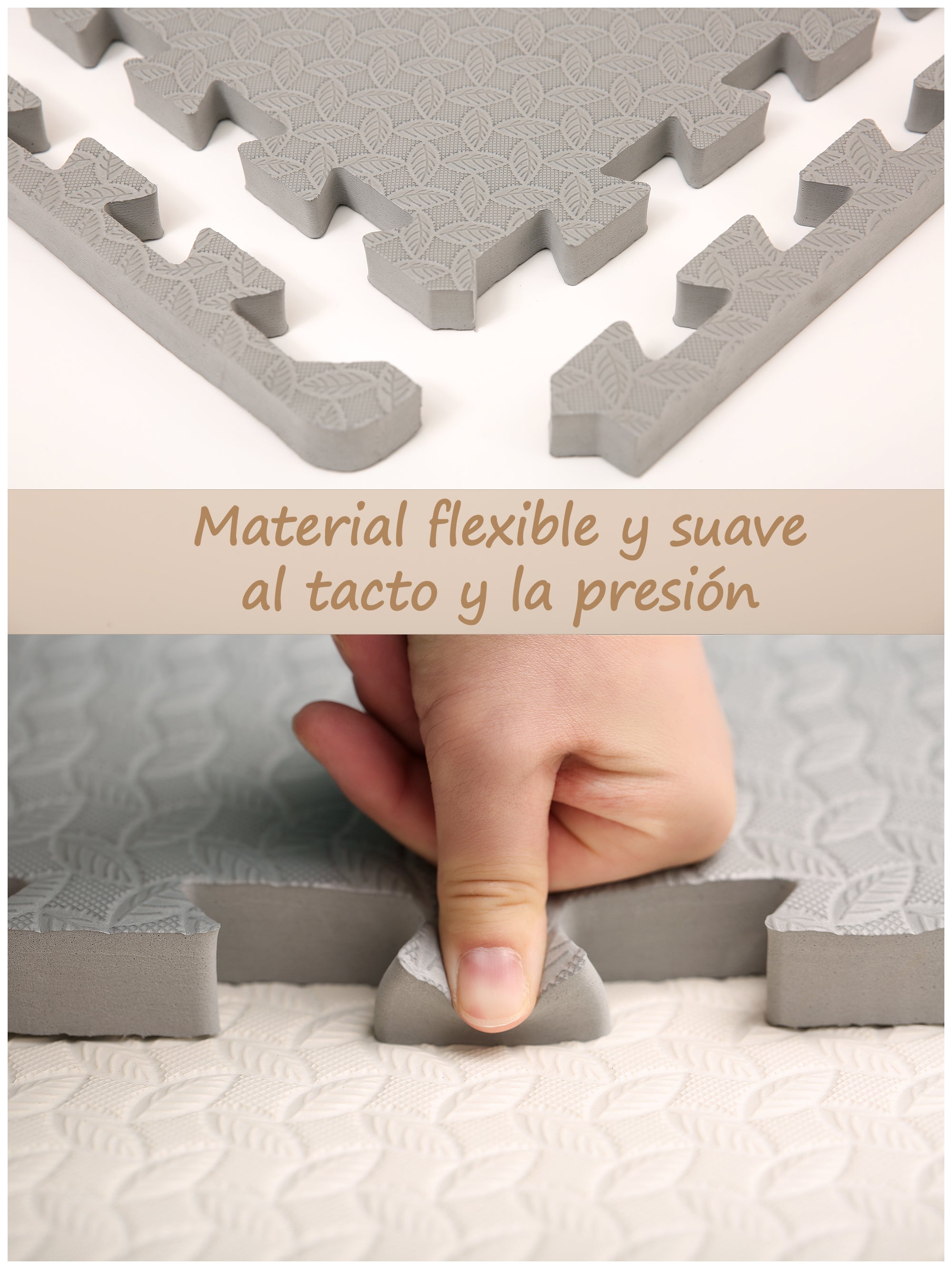 Piso de Goma Eva Encajable 60x60x1.2 cm – Gris y Blanco | Decopro | Pack 8 Unidades